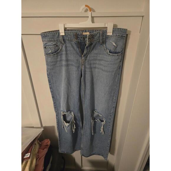 Levi's Superlow Distressed Wide Leg Jeans Light Wash Blue Size 32 - Picture 3 of 3